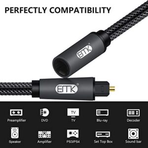 Optical Extension Cable Male to Female Coupler CableToslink Audio Cable Nylon Braided Jacket 24K Gold-Plated Fiber Digital Extension Adapter Cable for Home Theater Sound bar TV PS4 Xbox 3.3ft