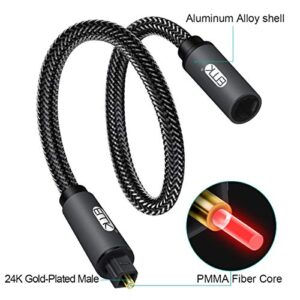 Optical Extension Cable Male to Female Coupler CableToslink Audio Cable Nylon Braided Jacket 24K Gold-Plated Fiber Digital Extension Adapter Cable for Home Theater Sound bar TV PS4 Xbox 3.3ft