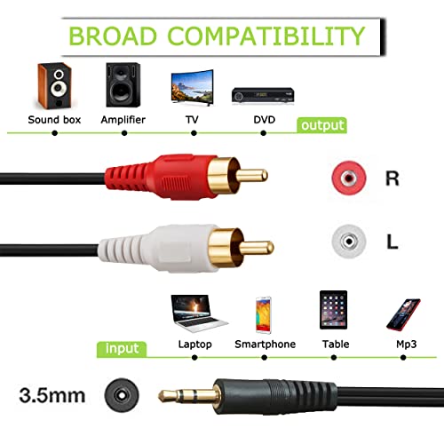 Ruaeoda RCA Aux Audio Cable 50 Feet, 3.5mm Aux to 2RCA Male Stereo Audio Y Cable