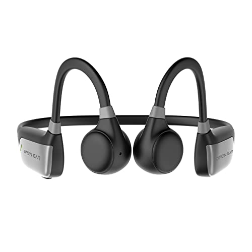 Open Ear Waterproof Bone Conduction Headphones with Built in Memory, Bluetooth, Microphone, Voice Control, for Outdoor Sports, Lightweight Titanium Band, Up to 8H Play, Cable and Ear Plugs Included