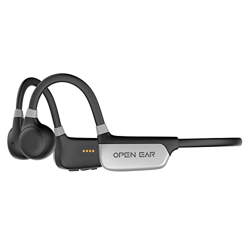 Open Ear Waterproof Bone Conduction Headphones with Built in Memory, Bluetooth, Microphone, Voice Control, for Outdoor Sports, Lightweight Titanium Band, Up to 8H Play, Cable and Ear Plugs Included