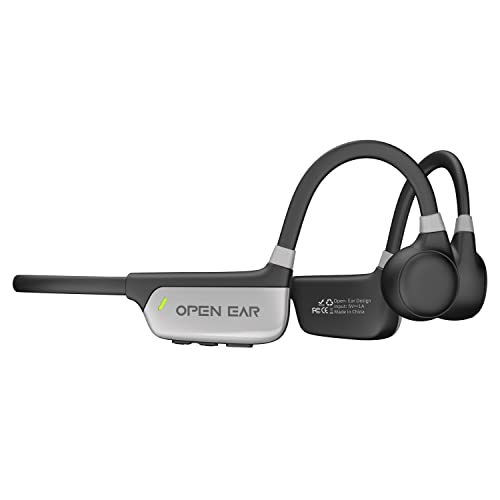 Open Ear Waterproof Bone Conduction Headphones with Built in Memory, Bluetooth, Microphone, Voice Control, for Outdoor Sports, Lightweight Titanium Band, Up to 8H Play, Cable and Ear Plugs Included