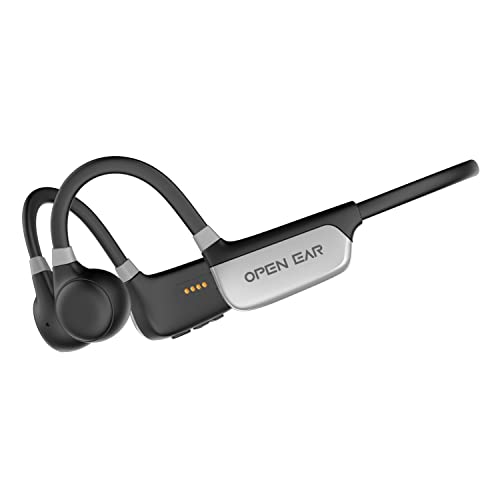 Open Ear Waterproof Bone Conduction Headphones with Built in Memory, Bluetooth, Microphone, Voice Control, for Outdoor Sports, Lightweight Titanium Band, Up to 8H Play, Cable and Ear Plugs Included