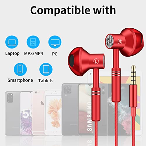 3.5mm Earphone for Samsung A13 Earbuds Headphones Hi-Res Audio Earphones Noise Isolation Deep Bass Stereo Sound Headset with Mic Volume Control for Moto G Pure,One 5G Ace,Galaxy S10+,Pixel 5a Red