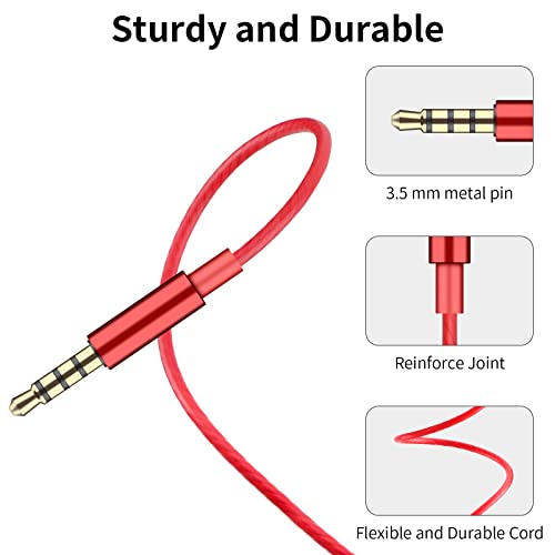 3.5mm Earphone for Samsung A13 Earbuds Headphones Hi-Res Audio Earphones Noise Isolation Deep Bass Stereo Sound Headset with Mic Volume Control for Moto G Pure,One 5G Ace,Galaxy S10+,Pixel 5a Red