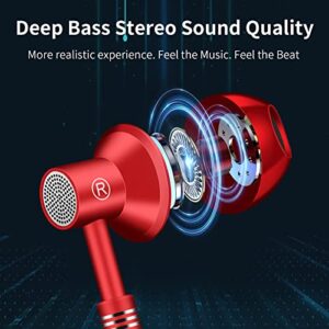 3.5mm Earphone for Samsung A13 Earbuds Headphones Hi-Res Audio Earphones Noise Isolation Deep Bass Stereo Sound Headset with Mic Volume Control for Moto G Pure,One 5G Ace,Galaxy S10+,Pixel 5a Red