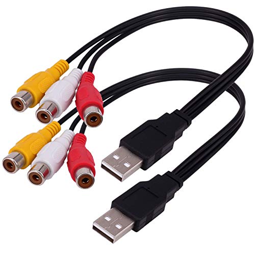 USB to 3RCA Cable, Yeworth [2 Pack] 0.25m USB Male to 3 RCA Female Jack Splitter Audio Video AV Composite Adapter Cable Cord for TV/PC