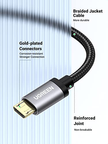 UGREEN Micro USB Cable, 1.5FT High Speed Fast Charging USB Cable, Nylon Braided Durable Android Phone Charger Cord, Compatible with Samsung Galaxy S7 S6 Note LG V10 Tablet PS4 MP3
