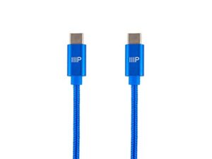 monoprice usb 2.0 type-c to type-c charge and sync nylon-braid cable – 10 feet – blue, up to 3 amps/60 watts – palette series