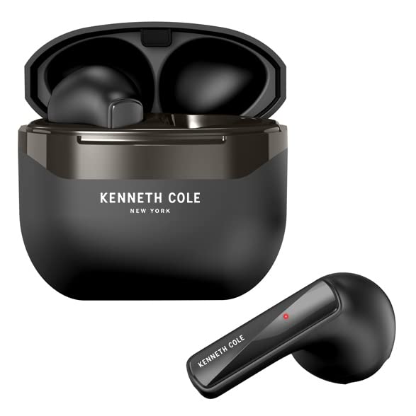 Kenneth Cole True Wireless Earbuds Bluetooth 5.1 Headphones with Environment Noise Cancellation, Voice Assistant, and Mic - One-Touch Controls Built for Sports, Gaming, and Leisure - Black