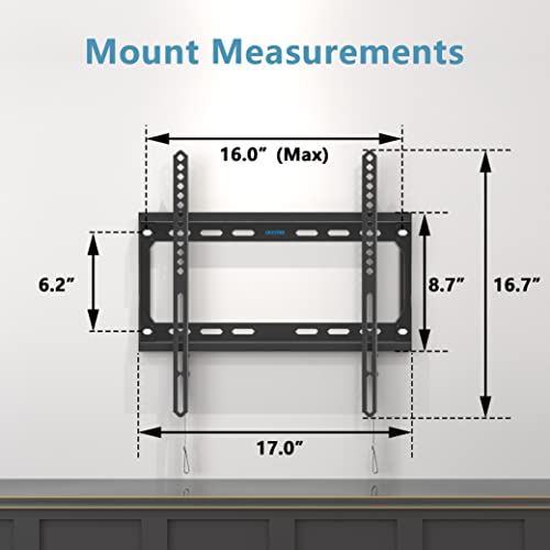 Fixed TV Wall Mount for Most 26-60 Inch TVs, Low Profile TV Mount with Quick Release Lock, Ultra Slim Wall Mount TV Bracket, Max VESA 400x400mm, Holds up to 99 lbs, up to 16”Wood Studs by USX STAR