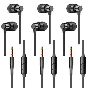 3 pack earbuds headphones with microphone & remote, lyflux in ear earphone stereo sound noise isolating tangle free, with heavy bass, for smartphones, laptops, fits 3.5mm interface device (black)