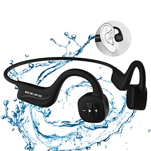 Waterproof Bone Conduction Headphones for Swimming,IPX8 Open-ear 16GB MP3 Player Bluetooth Wireless Sports Swimming Headphones with Noise Cancelling Mic for Swimming Skiing Cycling Driving Gym