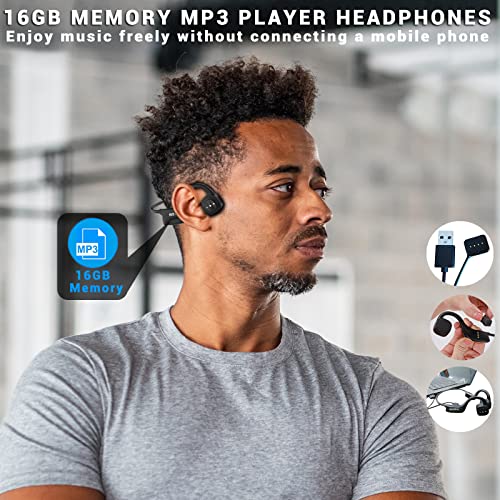 Waterproof Bone Conduction Headphones for Swimming,IPX8 Open-ear 16GB MP3 Player Bluetooth Wireless Sports Swimming Headphones with Noise Cancelling Mic for Swimming Skiing Cycling Driving Gym