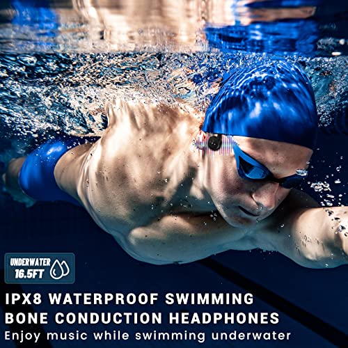 Waterproof Bone Conduction Headphones for Swimming,IPX8 Open-ear 16GB MP3 Player Bluetooth Wireless Sports Swimming Headphones with Noise Cancelling Mic for Swimming Skiing Cycling Driving Gym