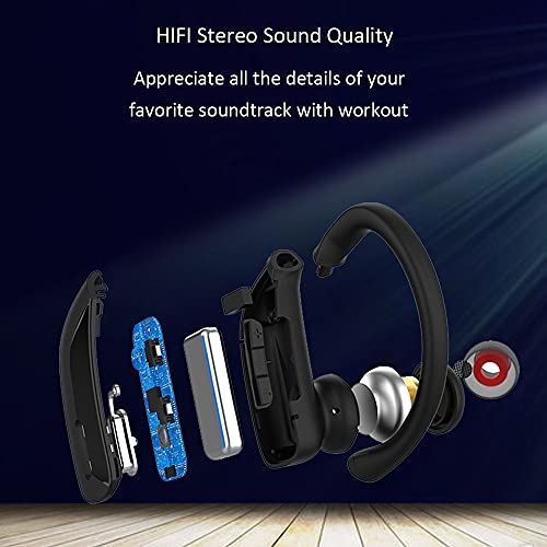 AXX Wireless Earbuds Headphones, Bluetooth IPX5 Waterproof Sport Earphones with Charging Case, Deep Bass Ear Hooks Noise Cancelling Earphones for Gym Running Gaming, Black