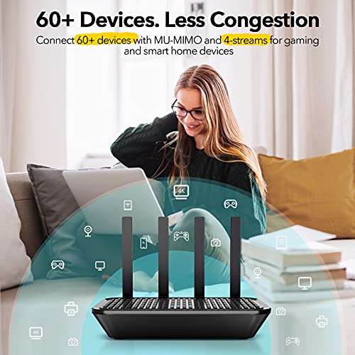 WiFi Router- AC2100 Dual-Band Smart Wi-Fi Router Upgrades to 2033 Mbps (5G) High-speed, Features MU-MIMO, 4 Gigabit LAN Ports, ONE SSID, Parental Control, Lifetime Internet Security for Video & Gaming