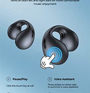 2023 New Wireless Ear Clip Bone Conduction Headphones - Open Ear Wireless Bluetooth Earbuds, Waterproof Ear Hook Bluetooth Headphones After Shock Bone Conduction Headphones For All Phone (BLACK)