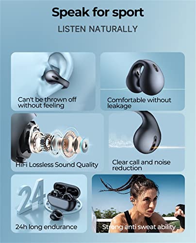 2023 New Wireless Ear Clip Bone Conduction Headphones - Open Ear Wireless Bluetooth Earbuds, Waterproof Ear Hook Bluetooth Headphones After Shock Bone Conduction Headphones For All Phone (BLACK)