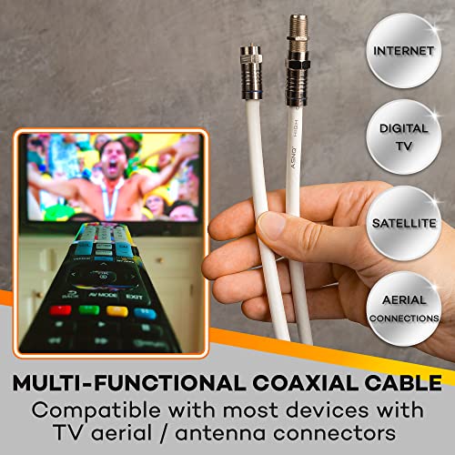 ASNQ RG6 Coaxial Cable Connector Set 75 OHM - High-Speed Premium Coax Cable 30FT - for Internet Digital TV Satellite and Aerial Connections - Includes 4 Extension Couplers to Connect Cable Extensions