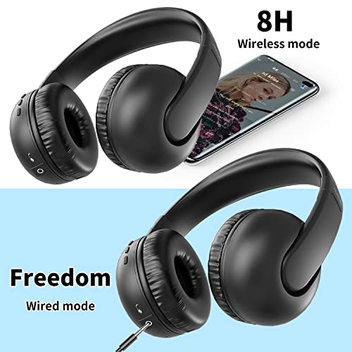 AUOUA Bluetooth Headphones Wireless Over-Ear Headset, Hi-Fi Stereo, Soft Foam Earmuffs, Wireless Headphone with Mic for Home Office Travel Black(BL006)