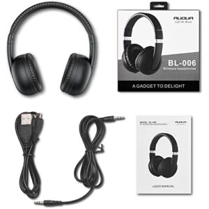 AUOUA Bluetooth Headphones Wireless Over-Ear Headset, Hi-Fi Stereo, Soft Foam Earmuffs, Wireless Headphone with Mic for Home Office Travel Black(BL006)