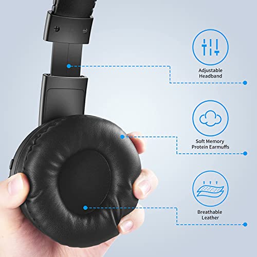 AUOUA Bluetooth Headphones Wireless Over-Ear Headset, Hi-Fi Stereo, Soft Foam Earmuffs, Wireless Headphone with Mic for Home Office Travel Black(BL006)