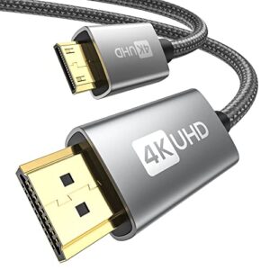 silkland mini hdmi to hdmi cable 4k, [high speed, braided] hdmi mini 2.0 cord, arc, hdr, compatible with nikon, canon eos, dslr camera, camcorder, tablet, graphics video cards, pico projector, 6.6ft