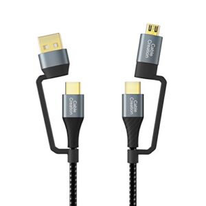 cablecreation usb c charging cable, 4 in 1 multi charging cable, pd 3a micro usb/type c 480mpbs data transfer works for macbook pro, ipad, galaxy s23 s23+ s22 and more, black,6.6ft
