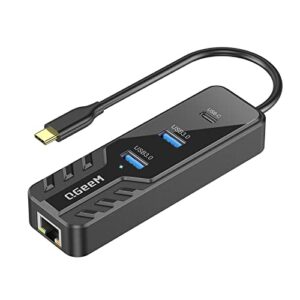 usb c to ethernet 2.5g adapter, qgeem 4-in-1 usb c hub to 4k monitor,100w power delivery,2 usb 3.0,full function usb c adapter compatible for thunderbolt 3/4 macbook,lenovo,dell,hp,surface