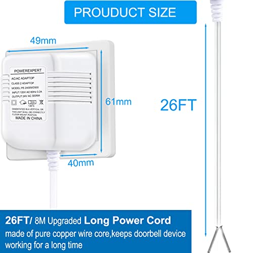 24V Transformer Doorbell Transformer C Wire Adapter Thermostat, 24V Doorbell Transformer Power Supply Cord Compatible with Nest Ecobee, Honeywell and Sensi, Wyze, Eufy and Nest Hello Video Doorbells