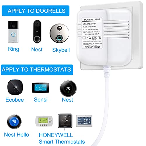 24V Transformer Doorbell Transformer C Wire Adapter Thermostat, 24V Doorbell Transformer Power Supply Cord Compatible with Nest Ecobee, Honeywell and Sensi, Wyze, Eufy and Nest Hello Video Doorbells