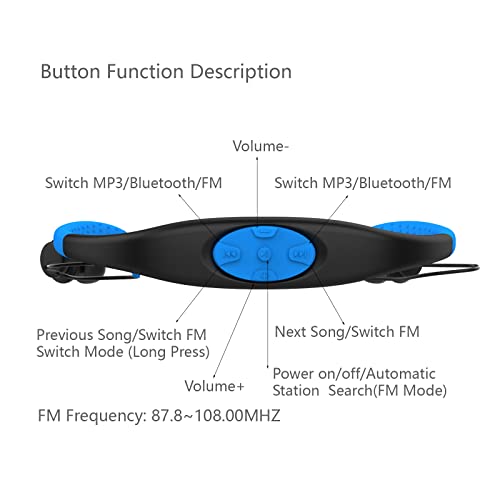 Headphones Bluetooth Waterproof for Swimming, Upgraded IPX8 Neckbands Underwater in Ear Earphone with Mic, HD Stereo Sound 8G ROM MP3 Player Earbuds Headset for Sports Running Cycling, Blue