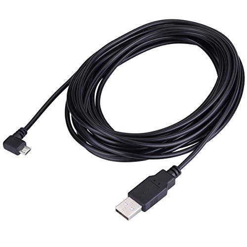 LARRITS Extra Long 15FT USB 2.0 A to Micro B USB Cable 90 Degree Right Angle Charge Cord with 5pc Wiring Clips for Car Dash Cam GPS Navigation DVR Digital Camera Camcorder Security Cam…