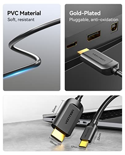 VENTION USB C to HDMI Cable 4K 6.6FT High Speed USB Type C to HDMI Cable Adapter Thunderbolt 3 Compatible for MacBook Pro/Air 2020 iPad Air 4 iPad Pro 2021 iMac Galaxy S20 TV and More