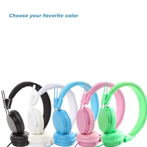 Headphones for Kids - Headset Boys Girls Ear Microphone Head Wired mic audiofonos Cord Jack 3.5 Plug for iPhone iPad Chromebook School Class Laptop Tablet Computer Kindle Pink Foldable Travel Volume