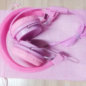 Headphones for Kids - Headset Boys Girls Ear Microphone Head Wired mic audiofonos Cord Jack 3.5 Plug for iPhone iPad Chromebook School Class Laptop Tablet Computer Kindle Pink Foldable Travel Volume