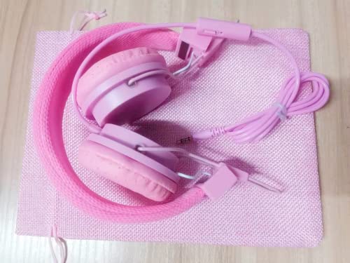 Headphones for Kids - Headset Boys Girls Ear Microphone Head Wired mic audiofonos Cord Jack 3.5 Plug for iPhone iPad Chromebook School Class Laptop Tablet Computer Kindle Pink Foldable Travel Volume