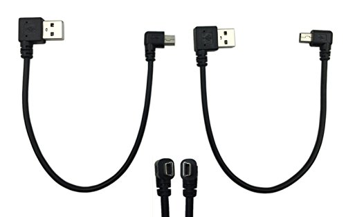 CERRXIAN 9Inch Mini USB Cable Combo Mini USB Right Angle & Left Angle Male to USB Type A 2.0 Right Angle Male Data Sync and Charge Cable (Black)(2-Pack) R