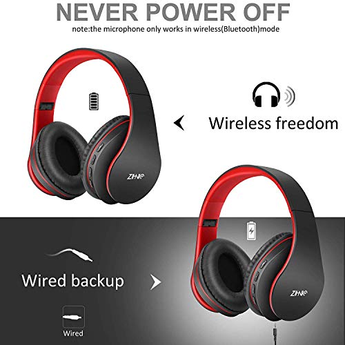 2 Items,1 Black Zihnic Over-Ear Wireless Headset Bundle with 1 Black Red Zihnic Foldable Wireless Headset