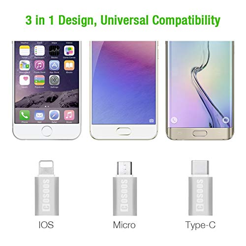 COSOOS Multi USB Cable, Multiple Cables Include 2 lPhone Cables, 1 USB Type C Cable and 1 Micro USB Cable, 4 Short USB Charging Cords Compatible with iPhone, Android, Samsung, Charging Station