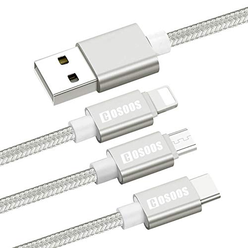 COSOOS Multi USB Cable, Multiple Cables Include 2 lPhone Cables, 1 USB Type C Cable and 1 Micro USB Cable, 4 Short USB Charging Cords Compatible with iPhone, Android, Samsung, Charging Station