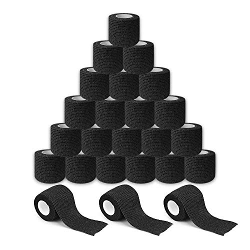 Tattoo Sensi Wrap Grip Cover BISIBITA2 Self Bandage Rolls Sports Adherent Tape 2 inch x 5 Yards, Pack of 24 (Black)