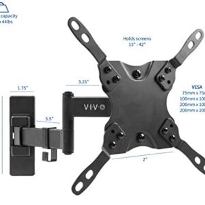 VIVO Full Motion TV Wall Mount for 13 to 42 inch Flat Plasma Screens, VESA Bracket Stand with Tilt and Swivel, Black, MOUNT-VW06