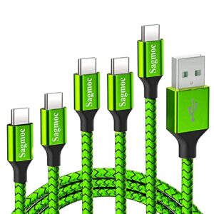 type c charger cord lime green – sagmoc premium shiny nylon braided rapid charging cable 5 pack 10ft 2x6ft 3ft 2ft for samsung s10 s9 s8 plus, note 8, lg v30 g6 g5, google pixel, nexus 6p 5x