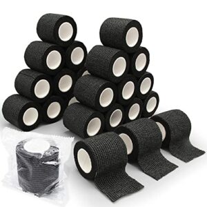 wecarez self adhesive bandage wrap 2 inch x 5 yards – 24 pcs black latex free non-woven coban wrap – elastic cohesive bandage for sports, wrist and ankle – vet wrap for dogs and horses