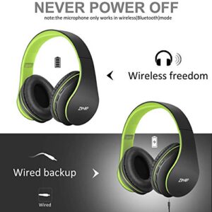 2 Items,1 Black Zihnic Over-Ear Wireless Headset Bundle with 1 Black Green Zihnic Foldable Wireless Headset