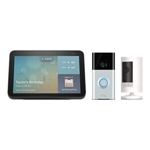 Echo Show 8 (2nd Gen) with Ring Video Doorbell and Ring Stick-Up Cam Battery
