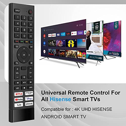 ERF3J80H Universal Replaced Remote Fit for All Hisense 4K UHD Android Smart TV A6G U6G U8G Series 75A6G 70A6G 65A6G 60A6G 55A6G 50A6G 43A6G 55U68G 50U6G 65U6G 75U6G 50U68G 75U68G NO Voice Command