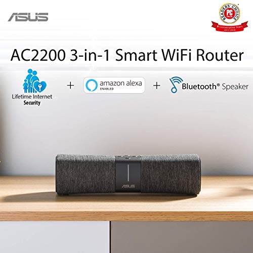 ASUS Lyra Voice All-In-One Smart Voice Home Mesh WiFi Tri-Band Router (AC2200), Amazon Alexa Built-In, Lifetime Aiprotection Security by Trend Micro, Parental Control, Bluetooth, Build-In Speakers